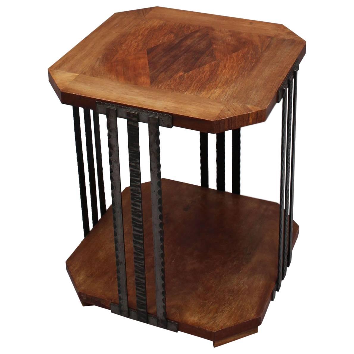 A Fine French Art Deco Wrought Iron and Walnut Gueridon For Sale