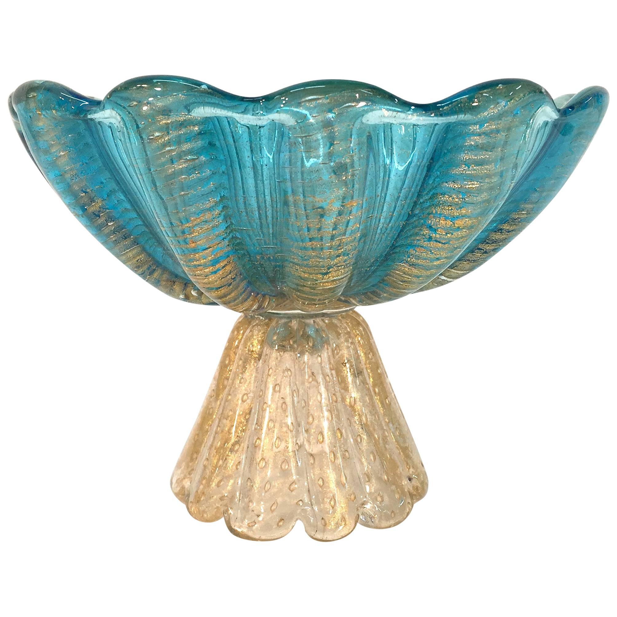 Ercole Barovier Murano Italian Art Glass Footed Compote Bowl For Sale