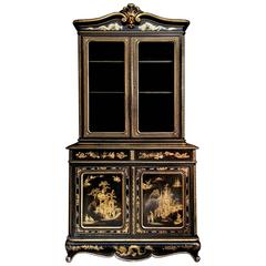 Antique 19th Century Chinoiserie Parcel-Gilt Bookcase and Cabinet