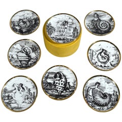 Piero Fornasetti Vintage Cocktail Coasters in Oceanidi Pattern with Original Box