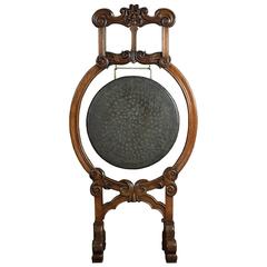 Antique Substantial Oak Country House Floor Standing Dinner Gong