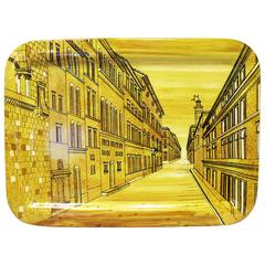 Piero Fornasetti Large Yellow Metal Tray, Prospettiva ‘Prospective, ’ 1950s