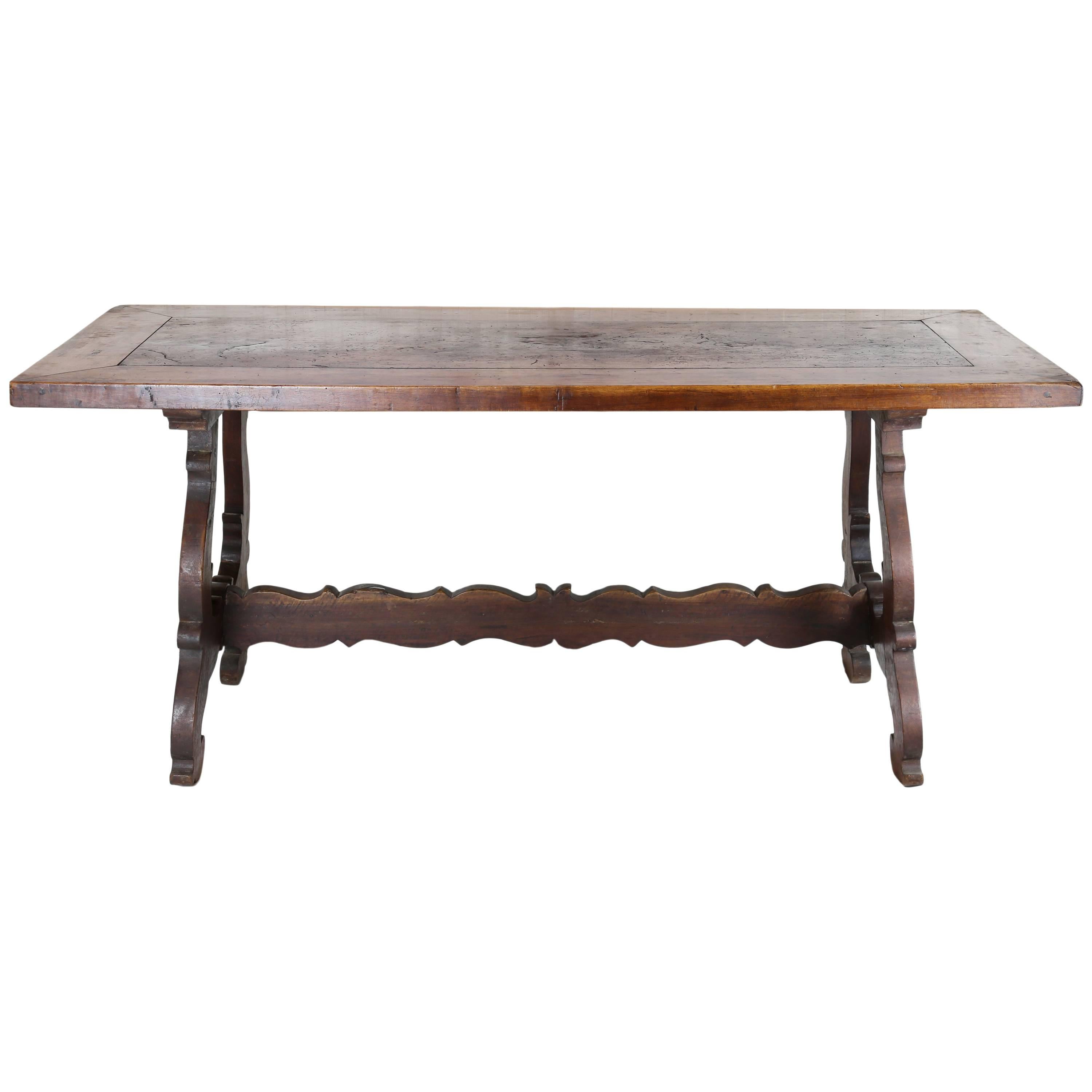 Walnut Trestle Table, Italian Baroque Style