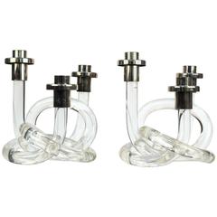 Pair of Dorothy Thorpe Pretzel Candlesticks in Lucite 4