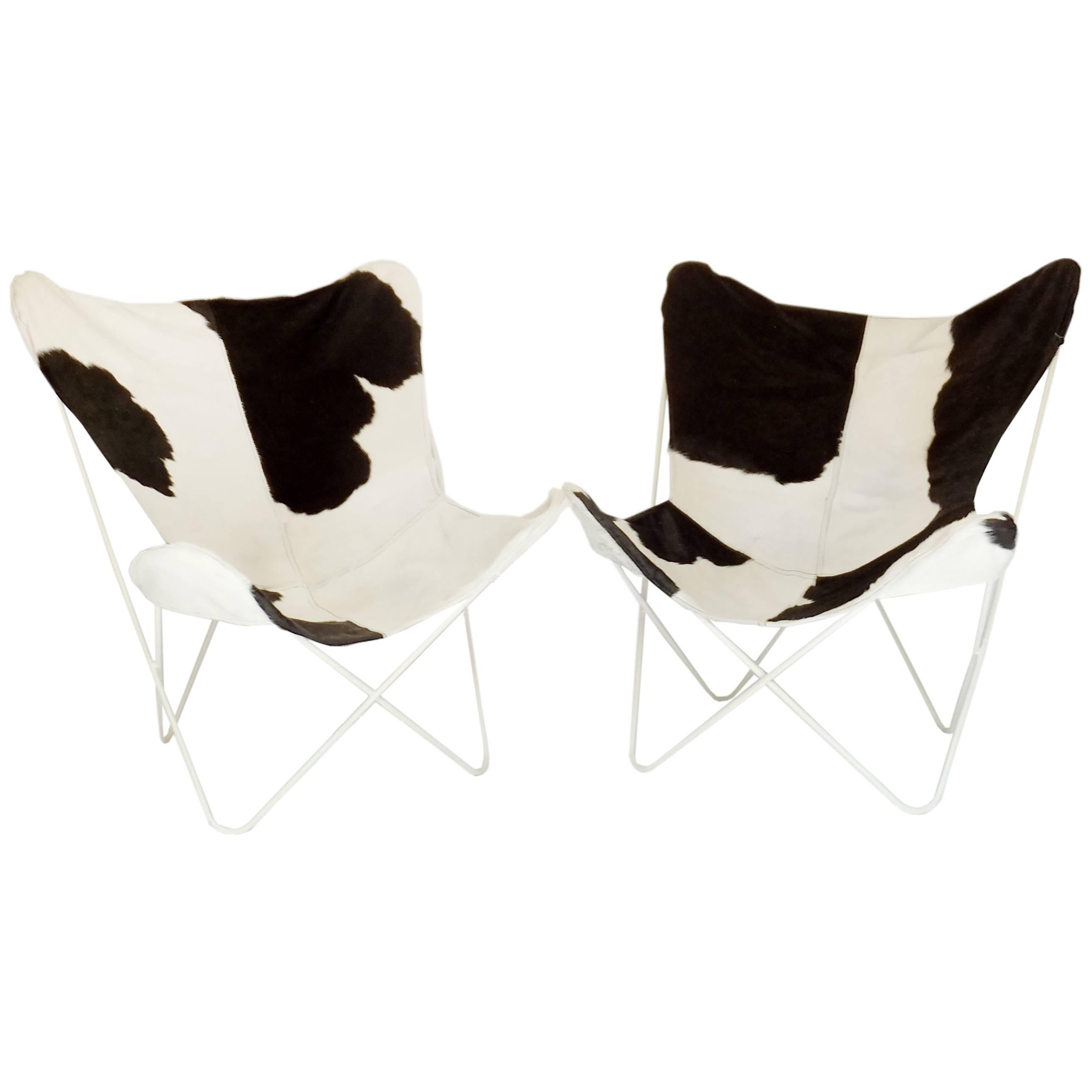 Pair of Cowhide Butterfly Chairs For Sale
