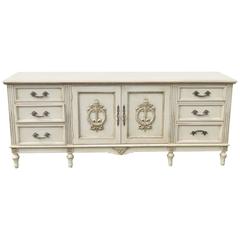Davis Swedish Style Distressed Cream Painted Carved Sideboard