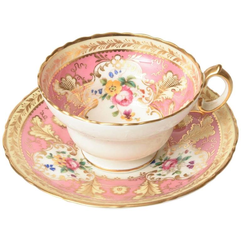 Pretty Pink Antique English Cup and Saucer For Sale at 1stdibs