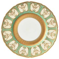 12 Stunning Green and Elaborately Gilded Dinner or Presentation Plates