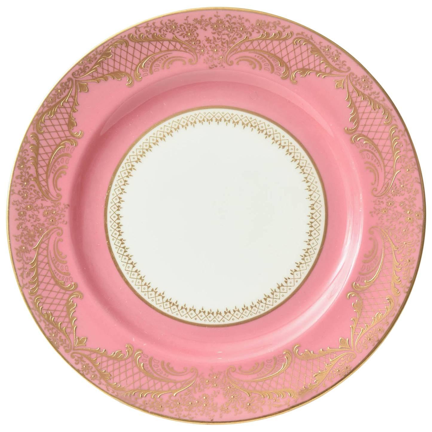 12 Pink and Heavily Gilded Antique English Dessert Plates, Custom Ordered