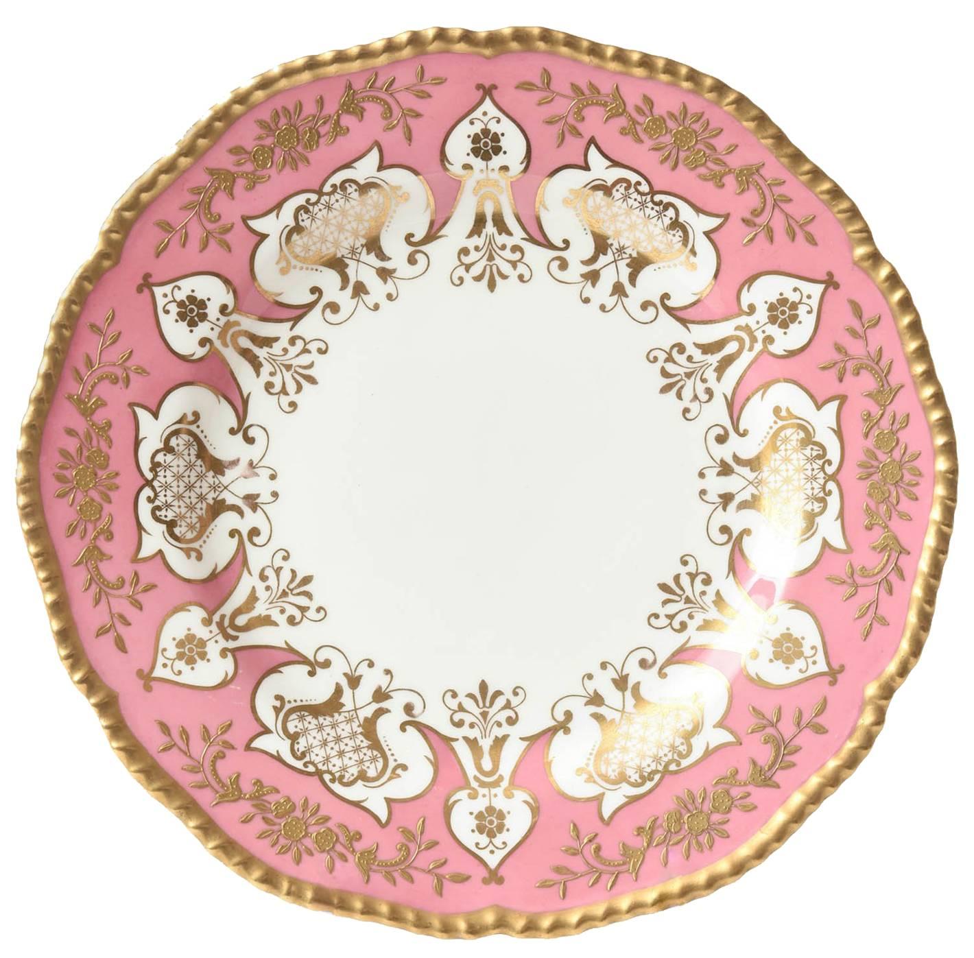 12 Dinner or Presentation Plates, Antique English Pink Heavily Gilded, Coalport