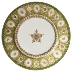 12 Antique Limoges Dessert Plates, Centre Star Medallion Green and Pink