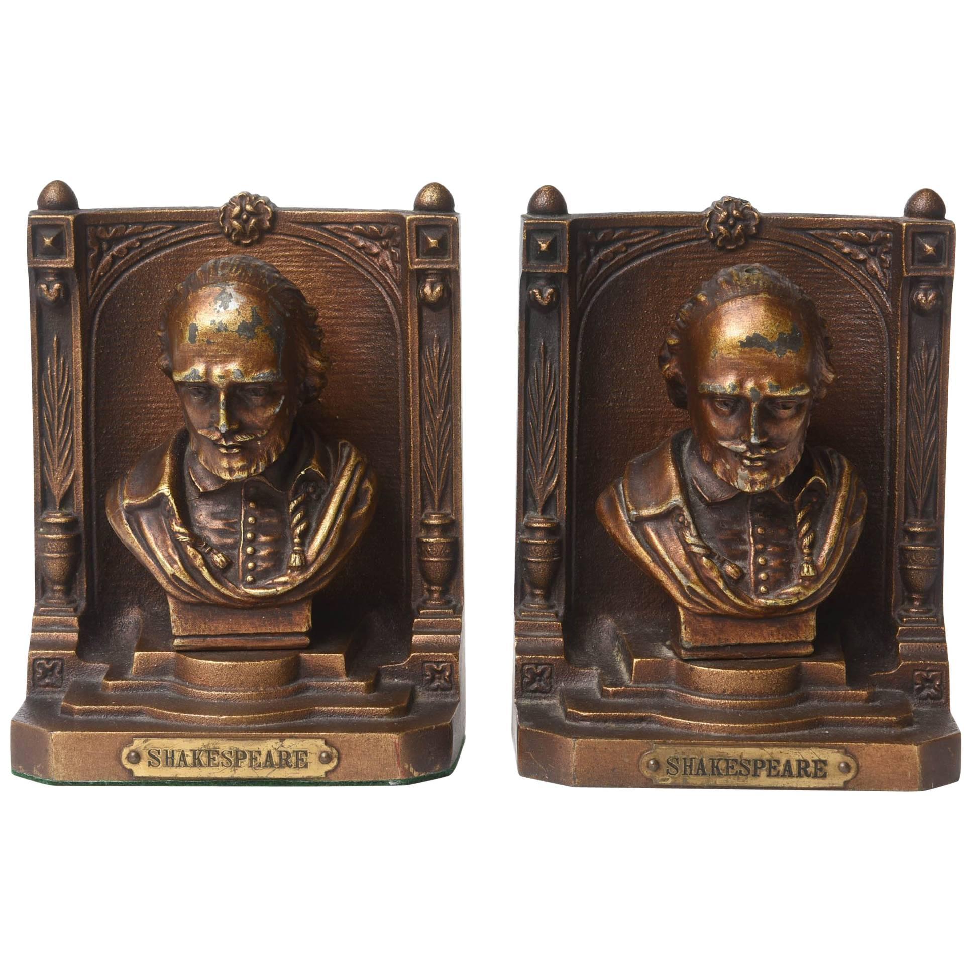 Pair of Vintage Brass Shakespeare Book Ends, Signed