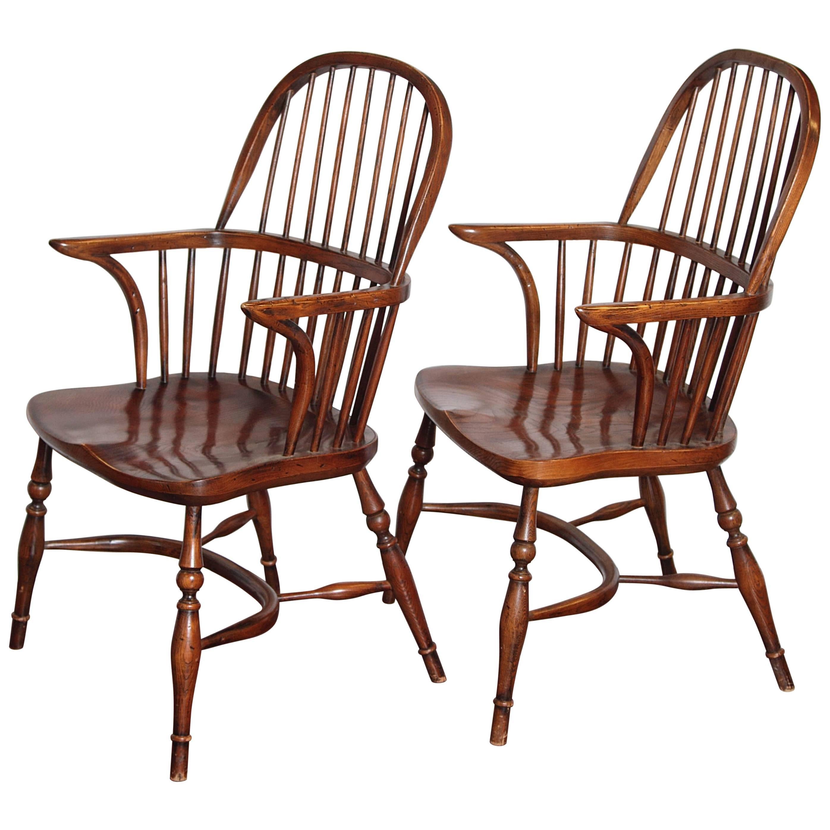 Pair of Two Georgian Style Horseshoe Back Oak Windsor Armchairs