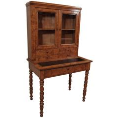 Antique French Louis Philippe Burled Elm Writing Table or Secretaire 4