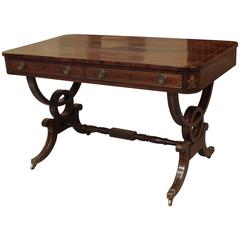 Antique English Regency Rosewood Writing Table, Saber Legs, Brass Inlay 6
