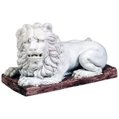 French Tin-Glazed Earthenware Large Figure of a Recumbent Lion, 18th Century