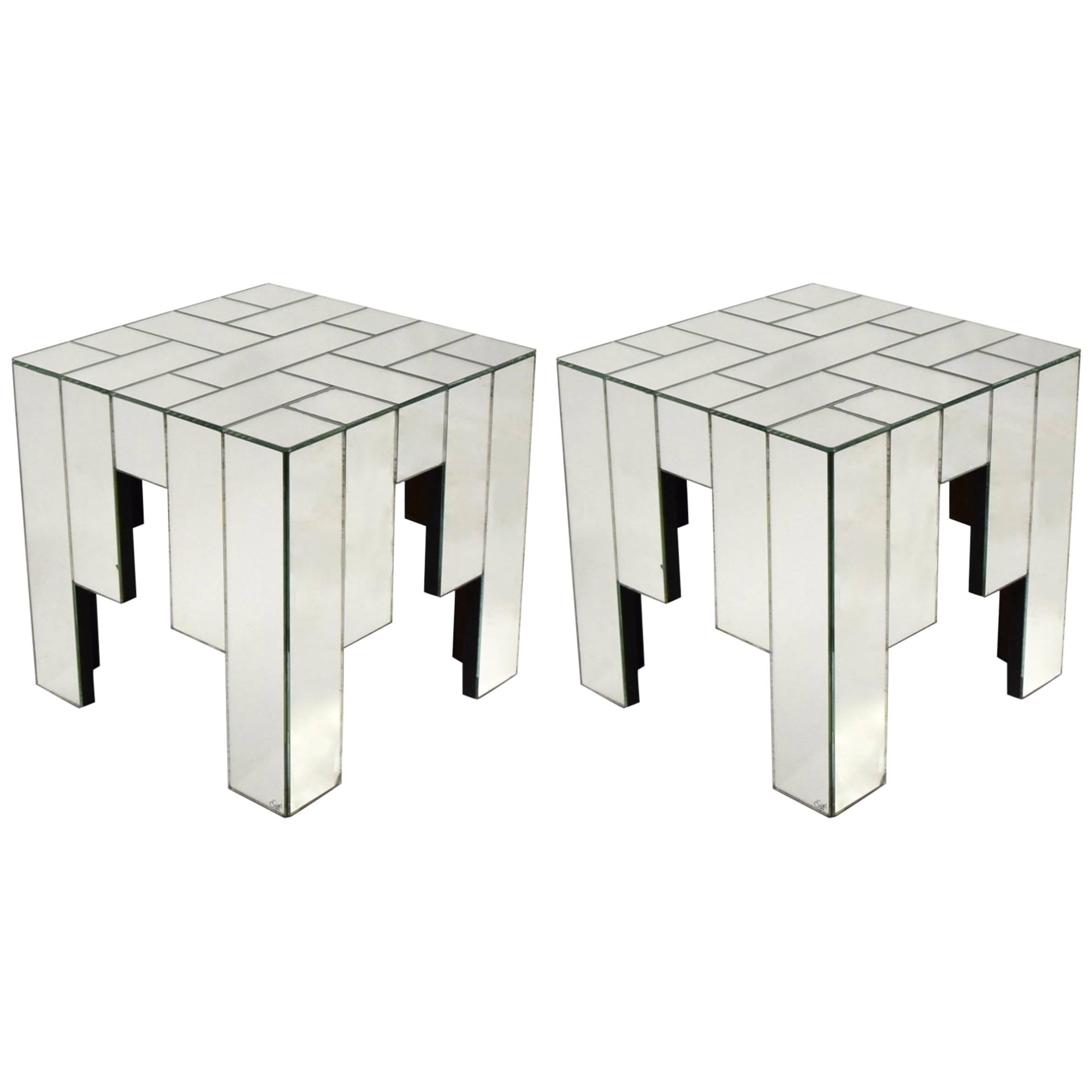 Pair of Mirrored Side Tables Designed by Jacques Grange for Carl, 1975, France