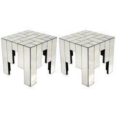 Antique Pair of Mirrored Side Tables Designed by Jacques Grange for Carl, 1975, France