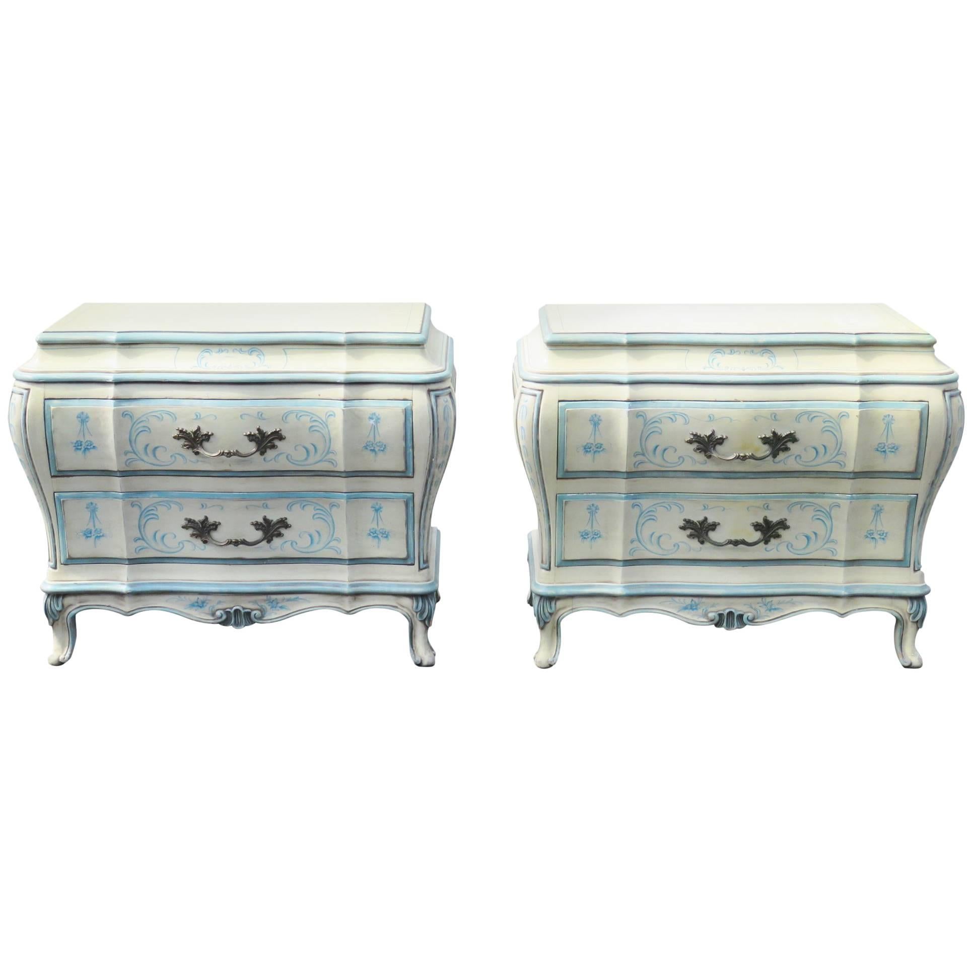 Pair of Karges Paint Decorated Bombe Commodes