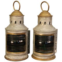 Vintage Wilcox Crittendon Port and Starboard Lanterns, Authentic