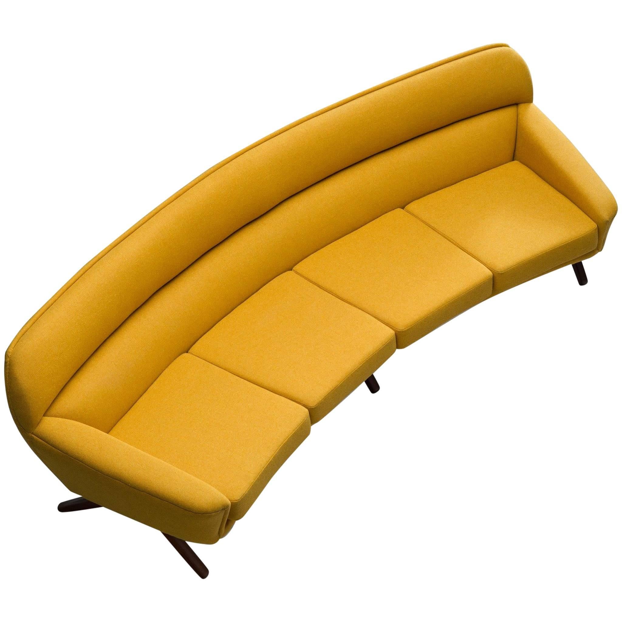 Reupholstered Curved Sofa by Leif Hansen, Denmark