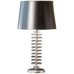 Stacked Chrome Disc Table Lamp with Black Shade