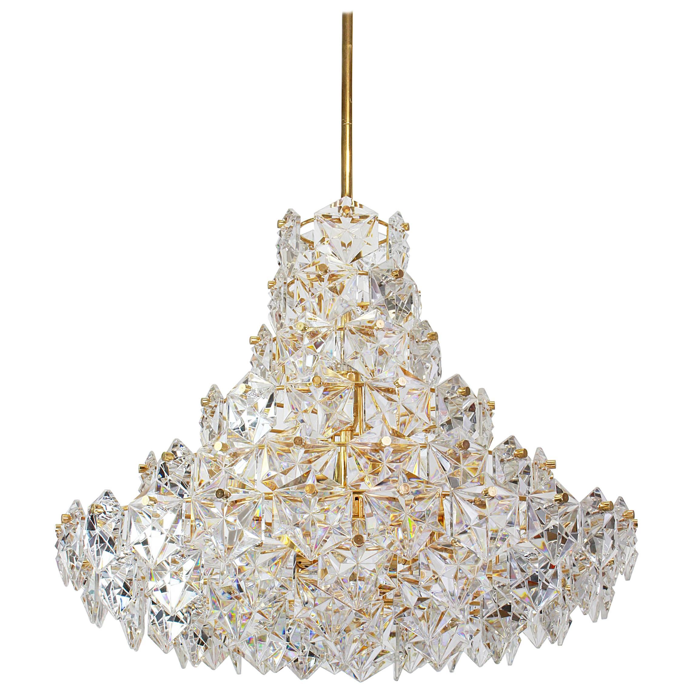 Stunning Huge Chandelier, Brass and Crystal Glass by Kinkeldey, Germany, 1970s