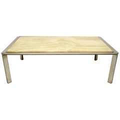 Steel Coffee Table with a Travertine Top circa 1970, made in France