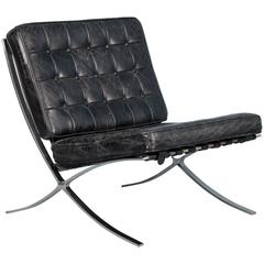 Black Leather Barcelona Style Chair with Chrome Legs