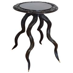 Italian Carved Walnut and Horn Side Table, 20th Century
