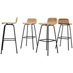 Charlotte Perriand Style Wicker Bar Stools