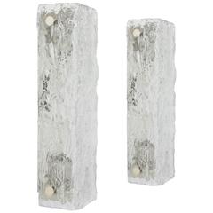 Pair of Large Murano Ice Glass Vanity Sconces by Kaiser, Germany, 1970s 7
