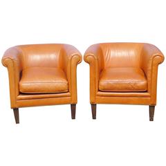 Pair of Bernhardt Brown Leather Club Chairs 3