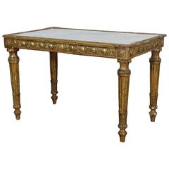 Antique Italian Louis XVI Style Giltwood Coffee Table, Mirrored Top, Mid-19th Century