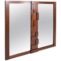 Mid-Century Modern Lane Brutalist Mirror in Walnut Wood Excellent