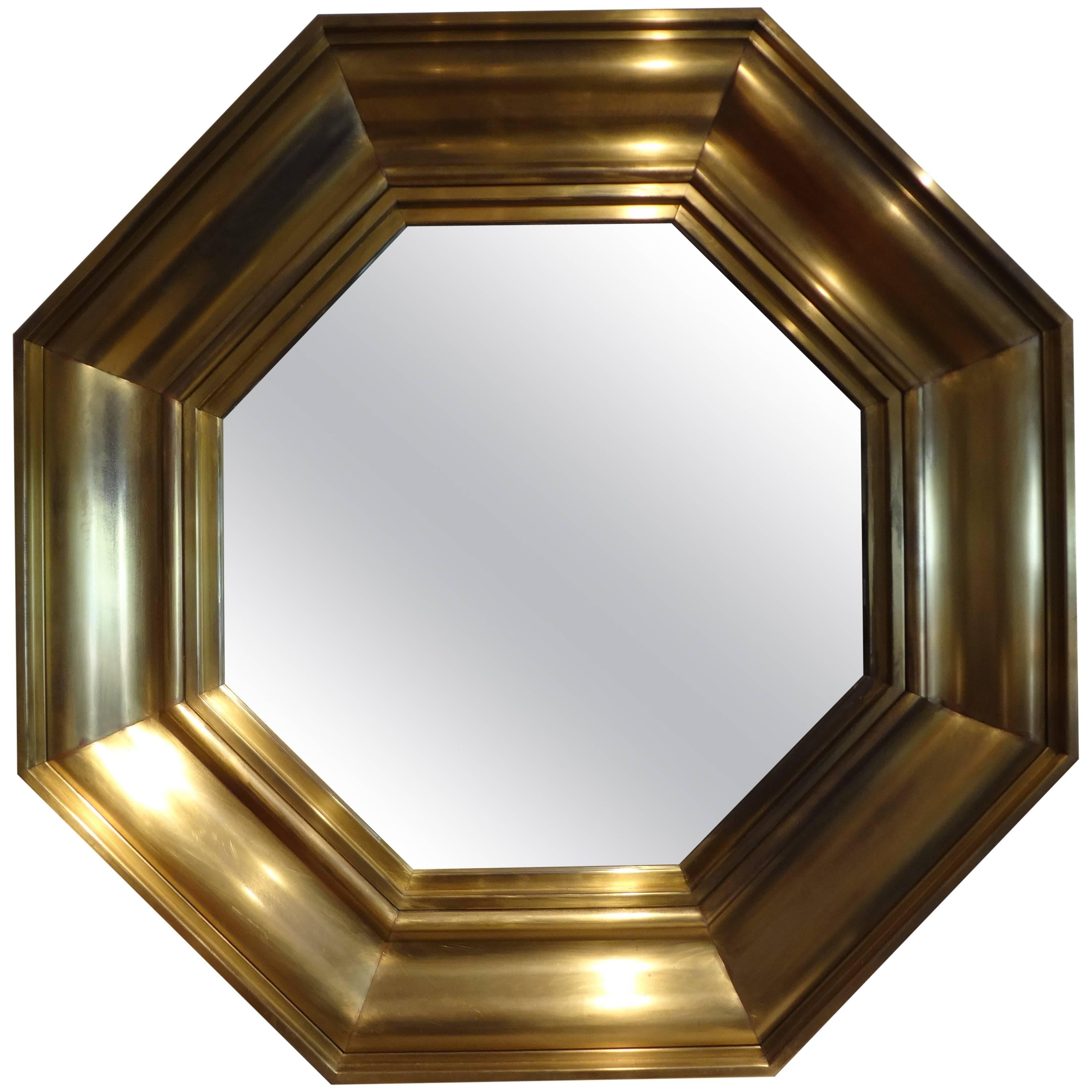 French Octagonal Brass Mirror by Michel Pigneres