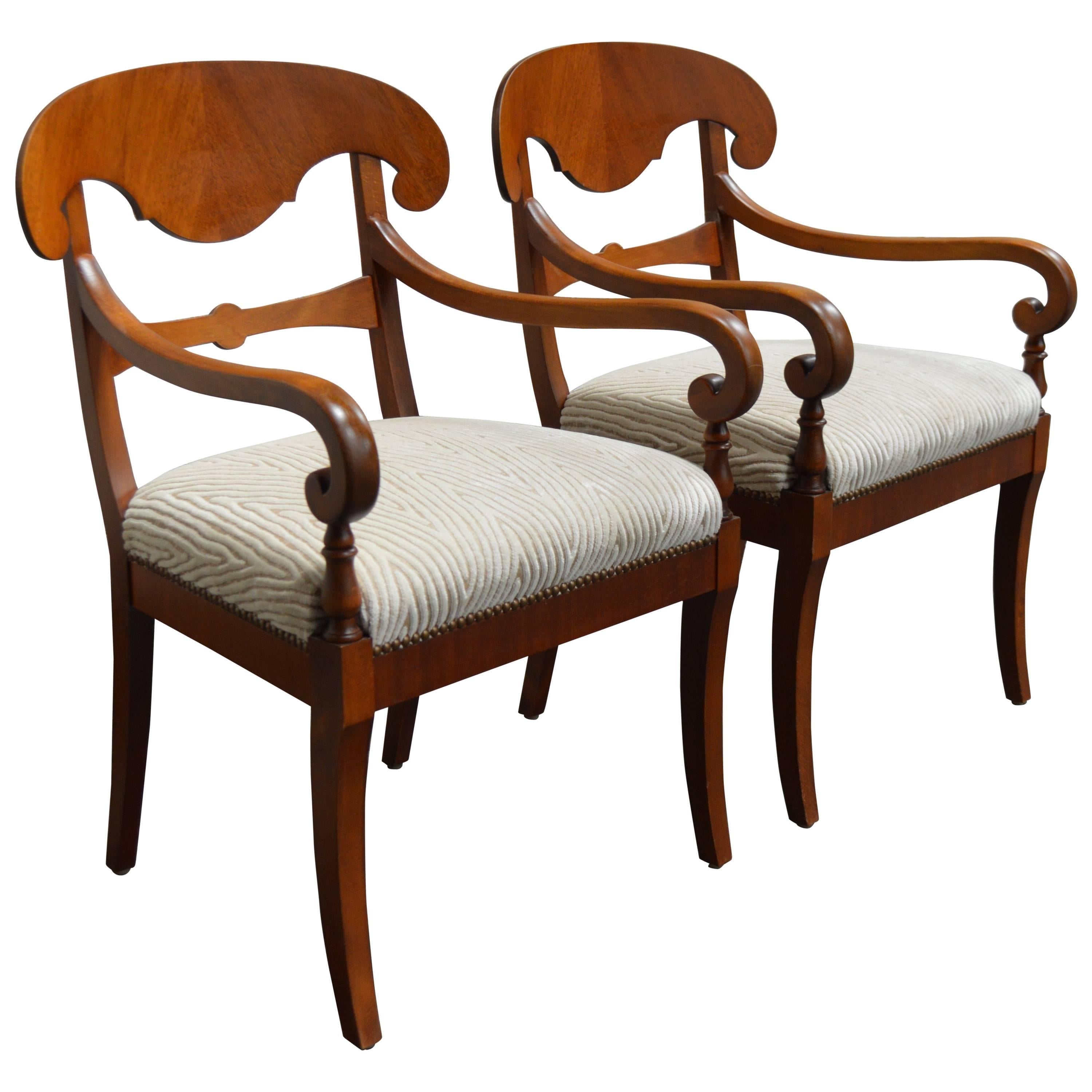 Pair of Swedish Biedermeier Revival Napoleon Hat Armchairs