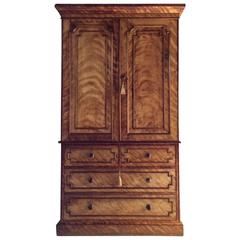 Antique Linen Press Wardrobe Dresser W. Bertram Satin Birch Victorian circa 1870