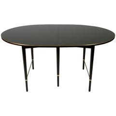 Large Paul McCobb Oval Mahogany and Brass Dining Table with Six Leaves