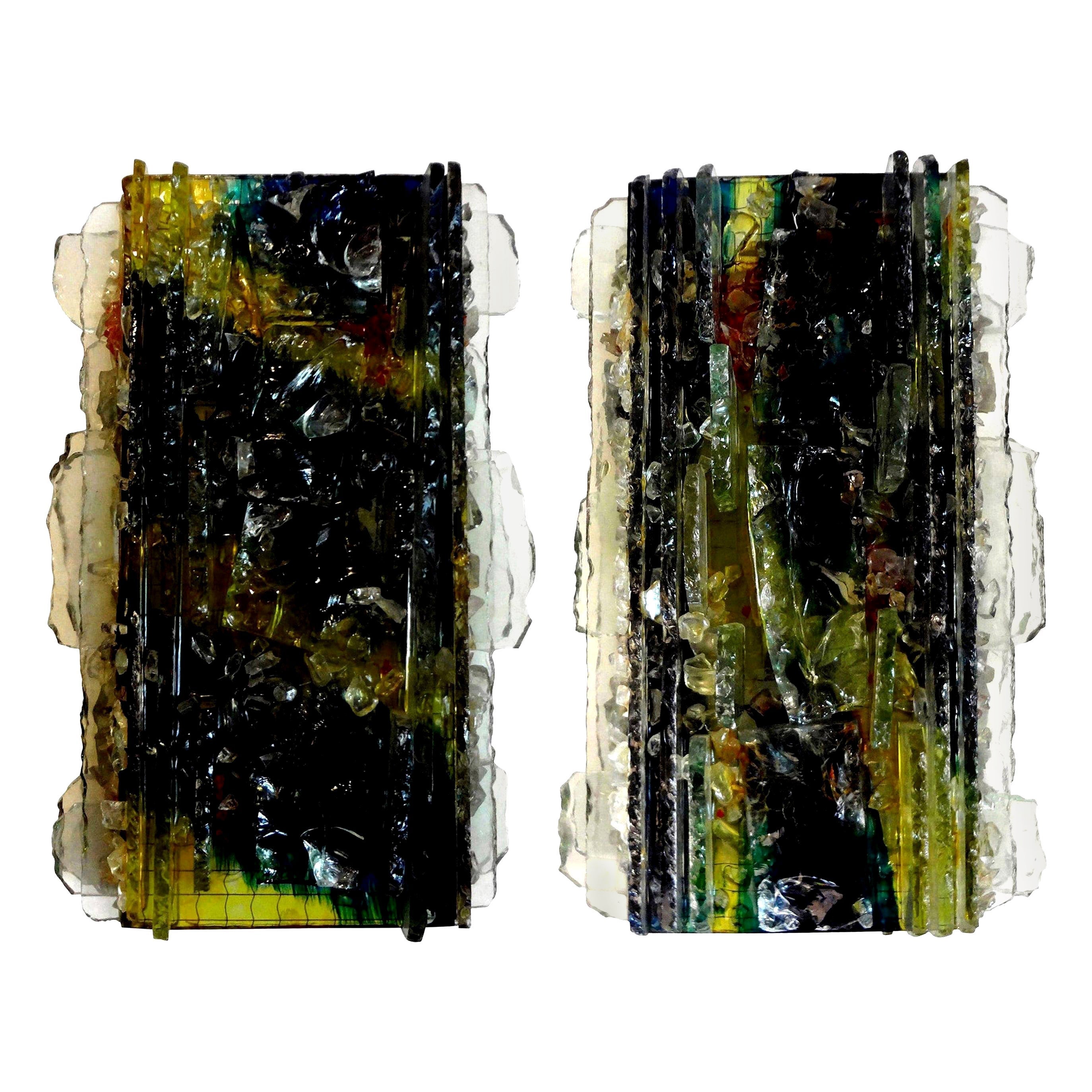 Pair of Multicolored Applied Glass Sconces by A. Lankhorst for RAAK, Amsterdam
