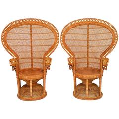 Vintage Pair of Rattan Emmanuel Peacock Chairs