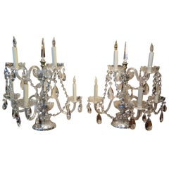 Pair of Crystal Five Branch Candelabras with Swags, Early 20th Century