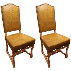 Pair of French Side Chairs Upholstered in Embossed Leather, Late 19th Century