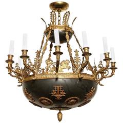 Empire Ormolu and Tole Twelve-Light Chandelier 2