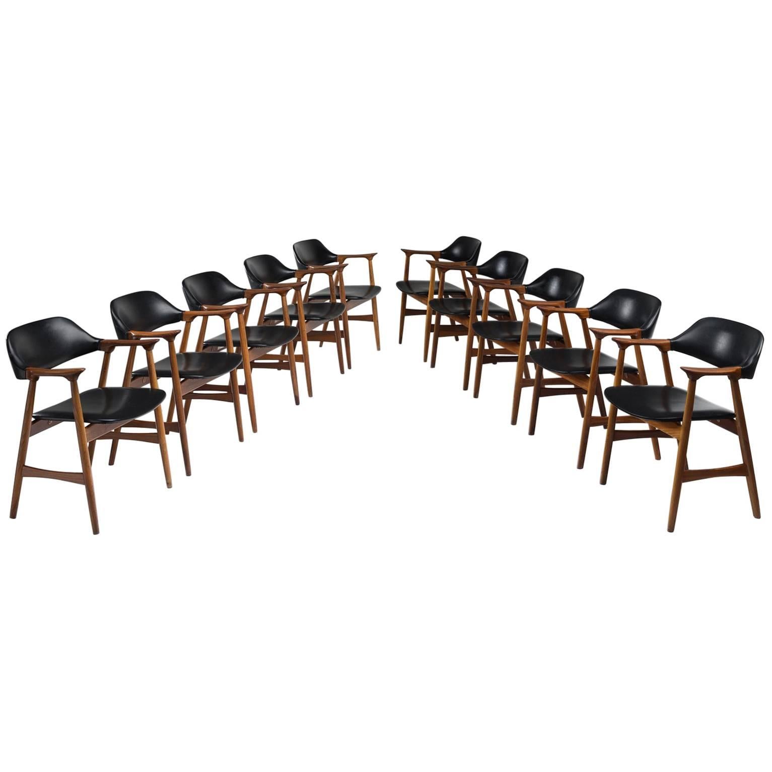 Set of Ten Norwegian Black Leatherette Room Armchairs