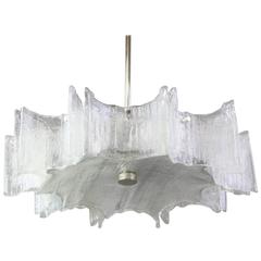 Large Ice Glass Chrome Chandelier by Kaiser, Germany, 1960s