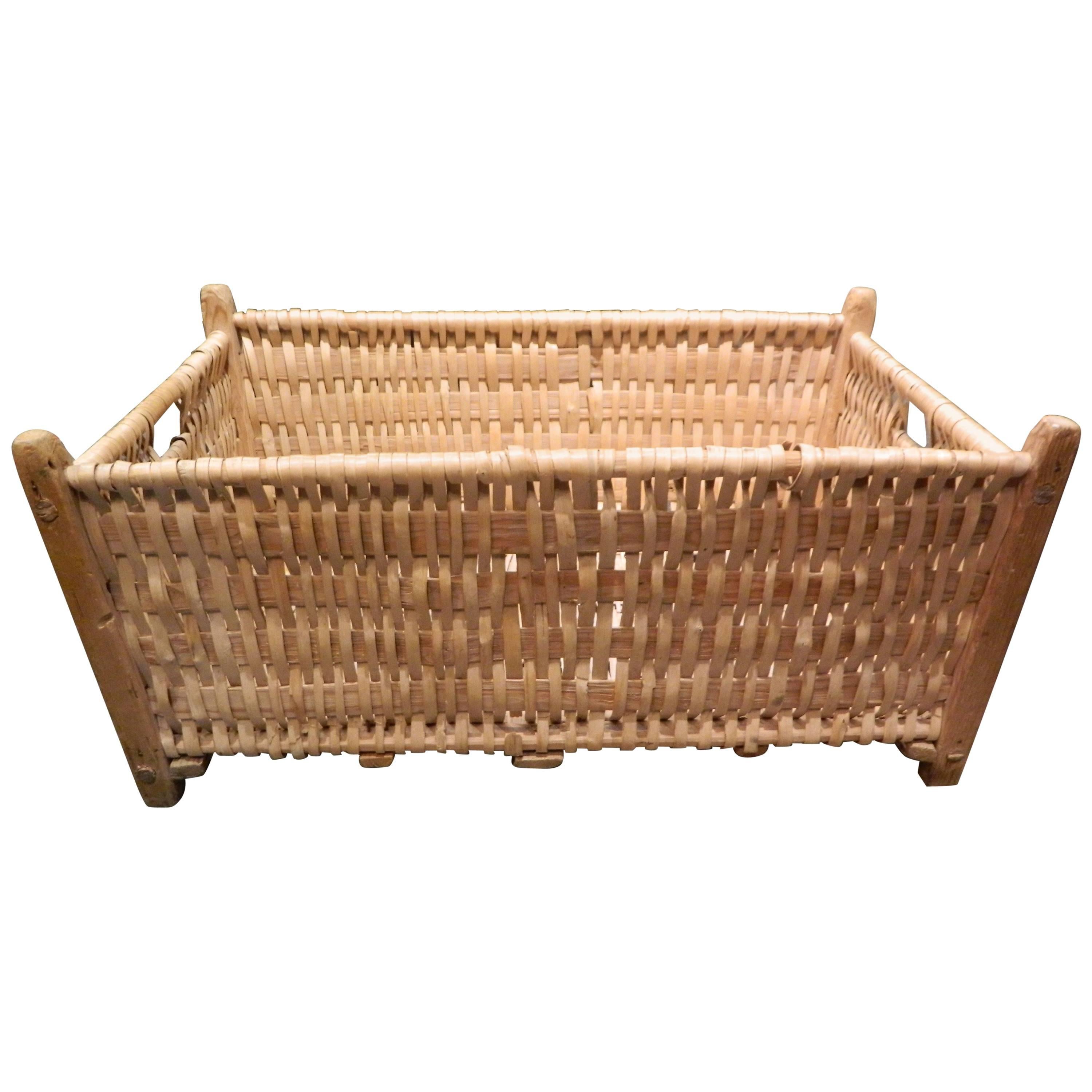 French Rectangular Laundry Basket, Late 19th Century