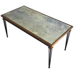 Iron and Gilt Coffee Table with Antiqued Mirror, in the Style of Jacques Quinet 10