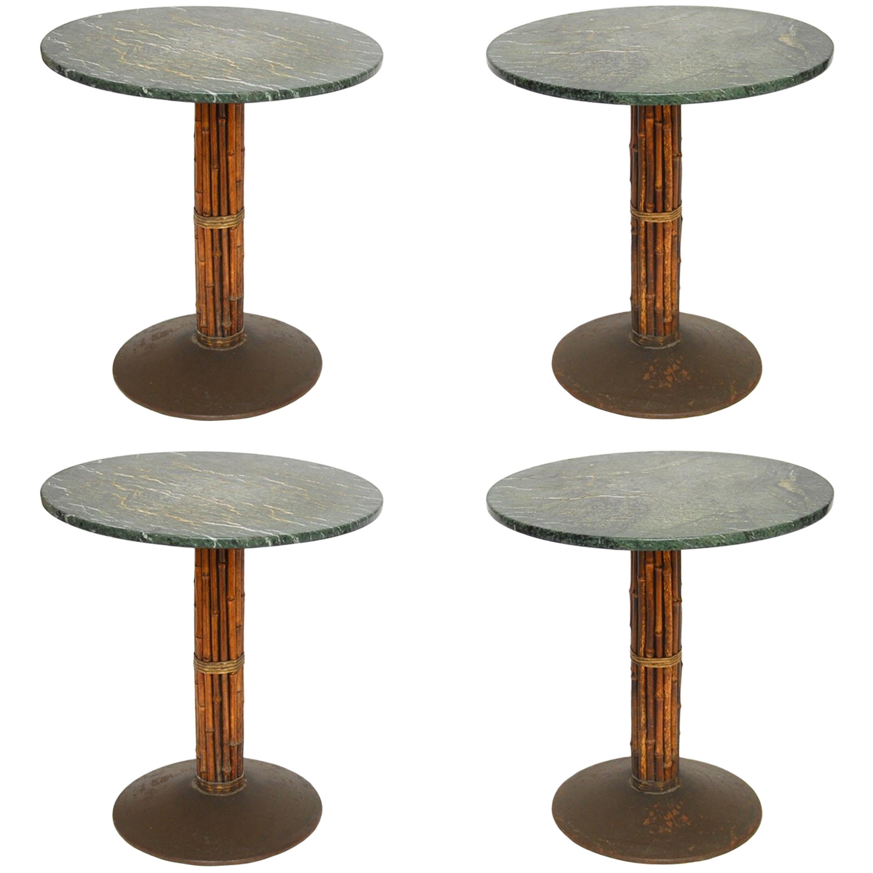Set of Four McGuire Bamboo and Marble Bistro Tables