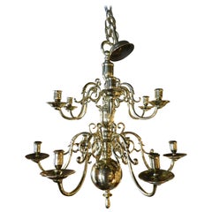 Antique French Polished Brass Two-Tier Ball Chandelier, 19th Century
